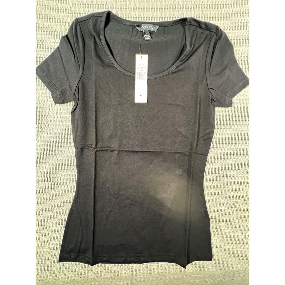 Womens Tall Sally Black Scoop Neck Short Sleeve Knit Pullover Tee XS 07AG018